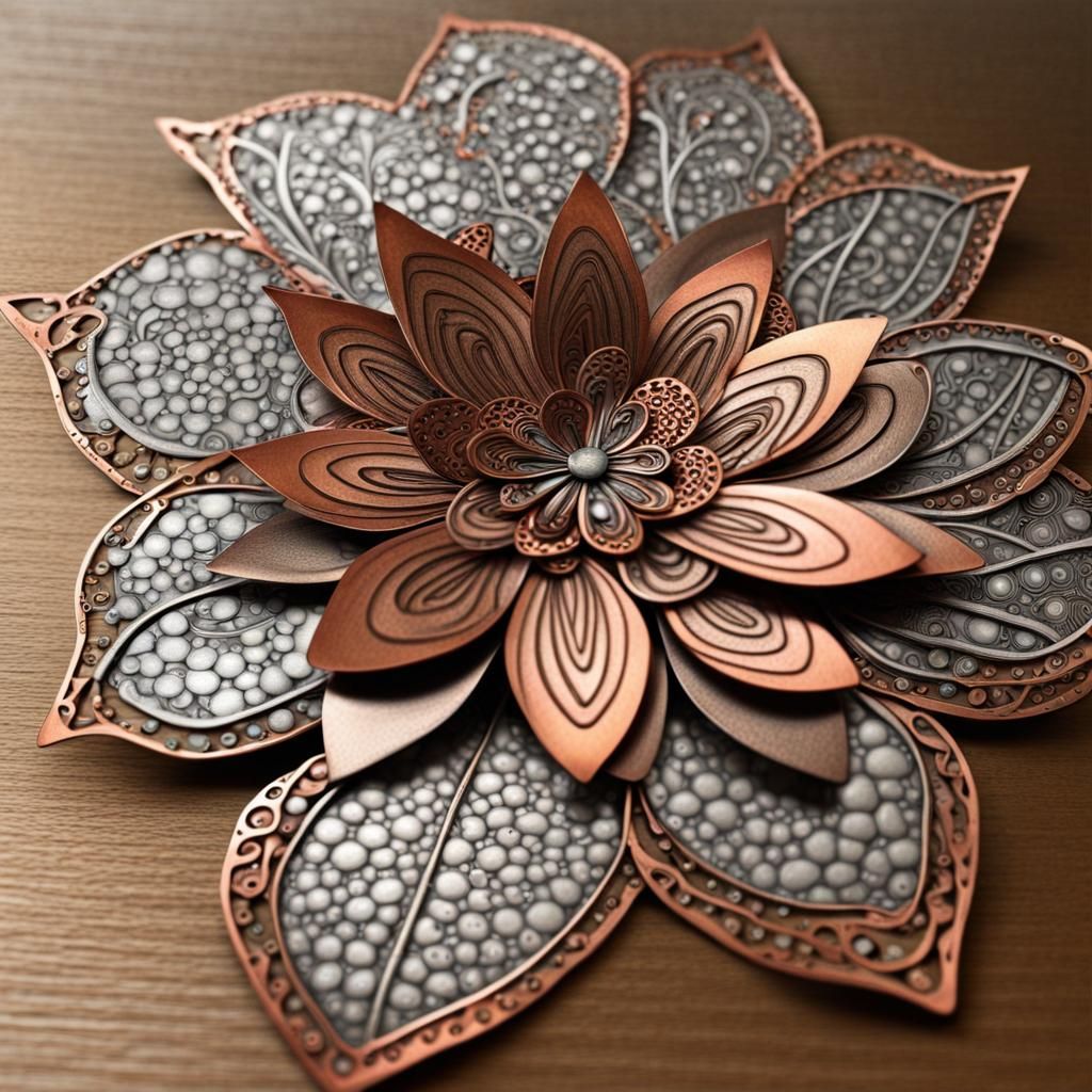 Copper Zentangle Flowers: Intricate Metal Art