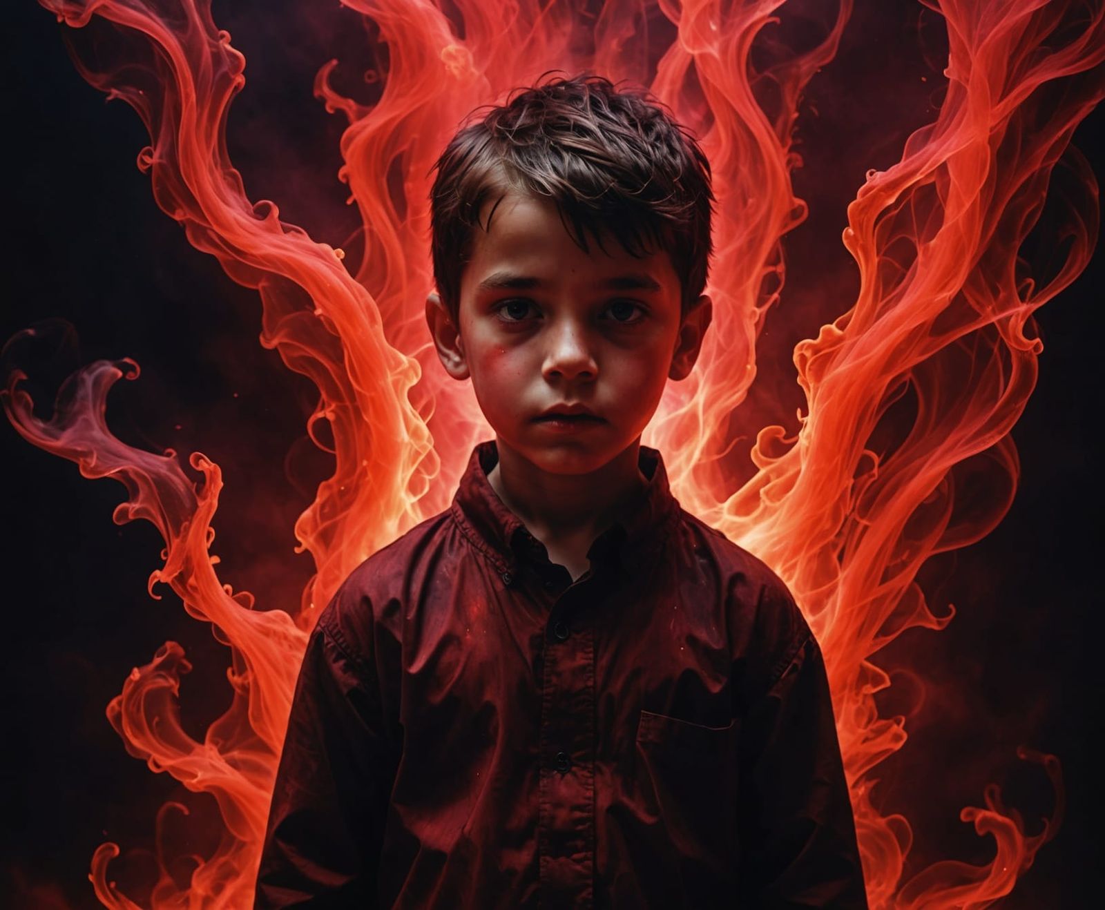 Sinister Red Spectral Burst in Dark Abstract Style