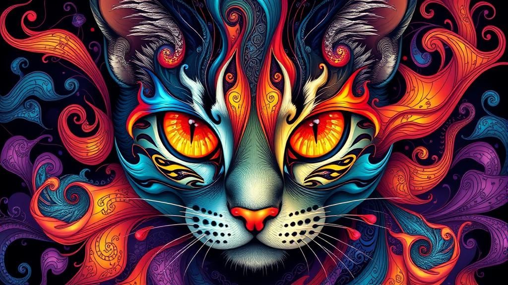 Fiery-Eyed Cat: Abstract Vector Fractal Art