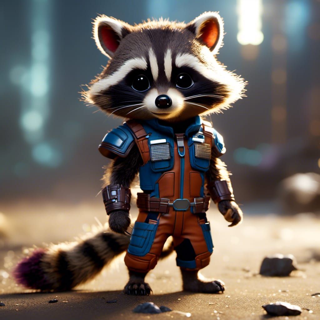 <lora:MakeItPretty:1.0> cute rocket-raccoon from Guardians of the Galaxy, volumetric lighting