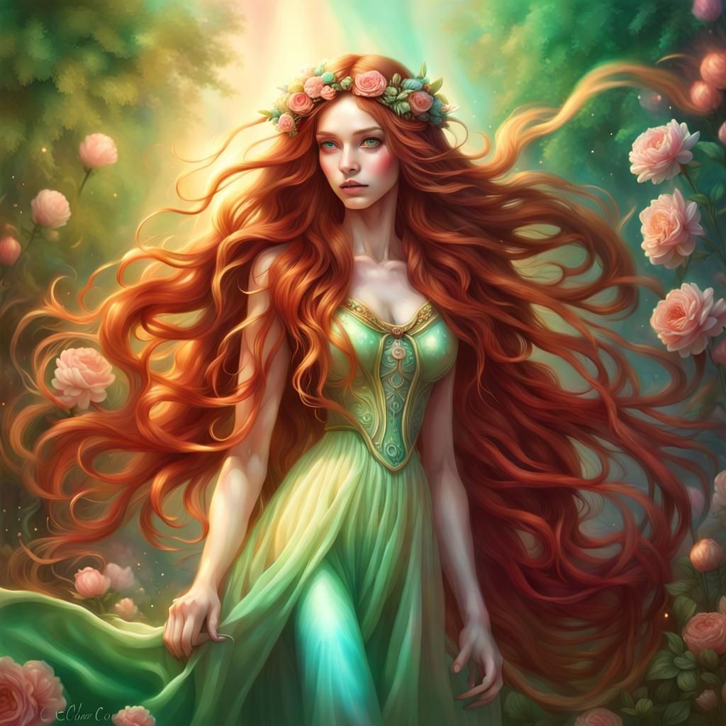 Mystical Portrait of Persephone in Fairycore Style