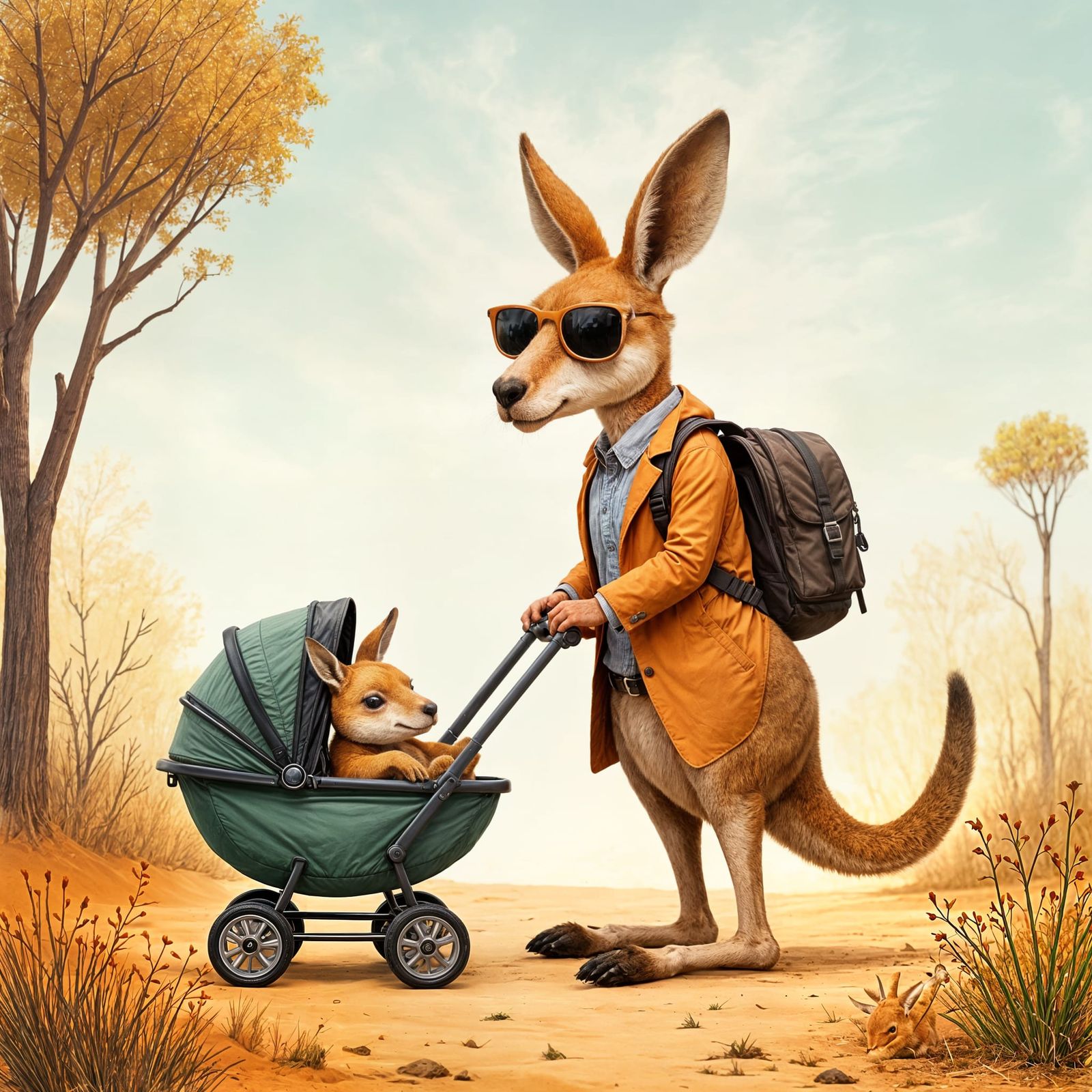 Sleek Kangaroo Strolls Through Autumn Forest