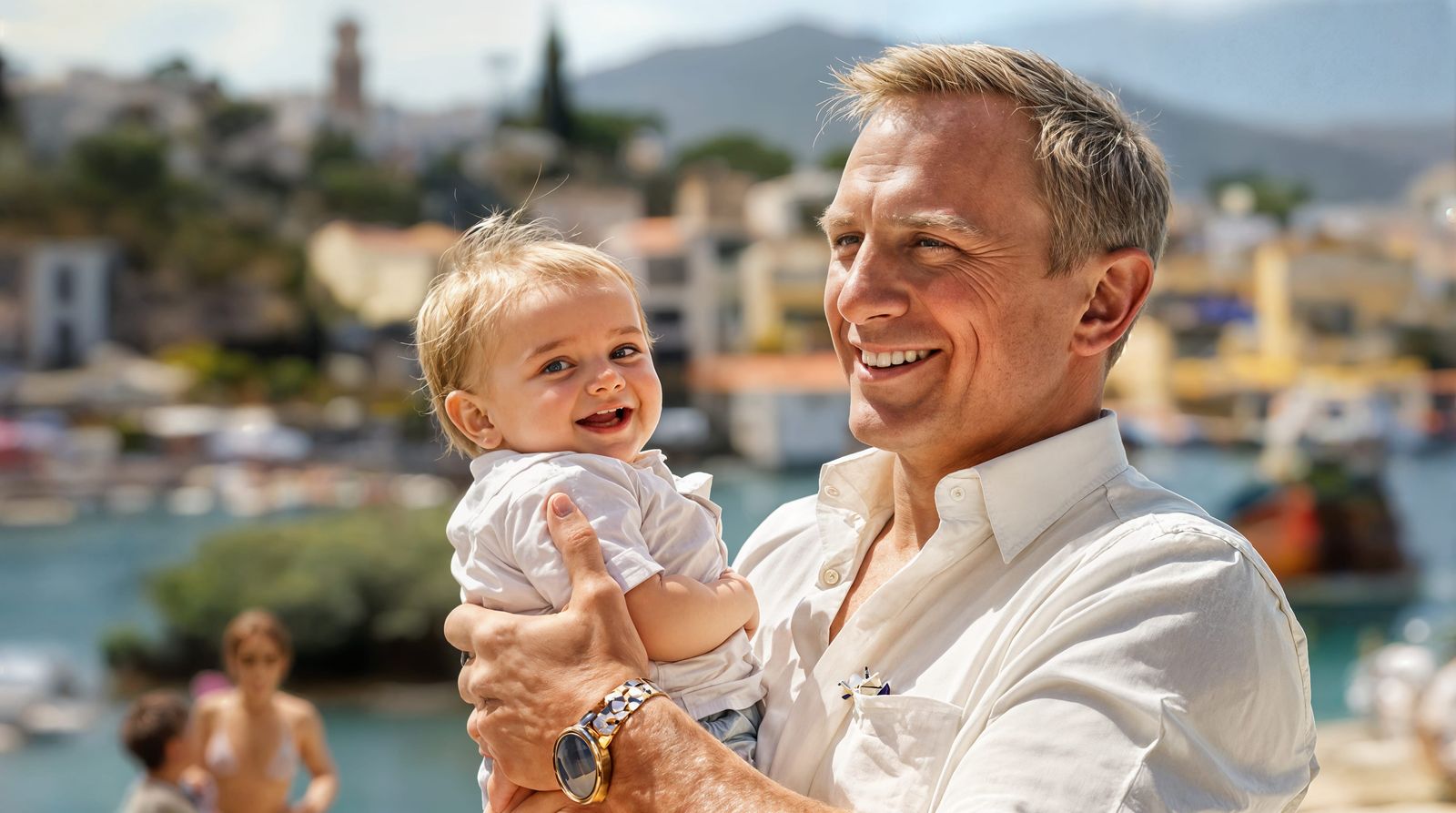 James Bond as a Happy Father in a Sunny Moment