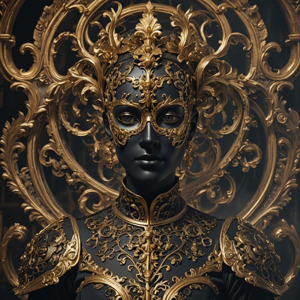 Baroque Mask on Mannequin in Dark Portrait