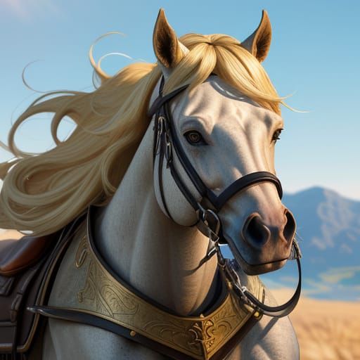 Rogue Blonde Woman Riding Horse in Anime Style