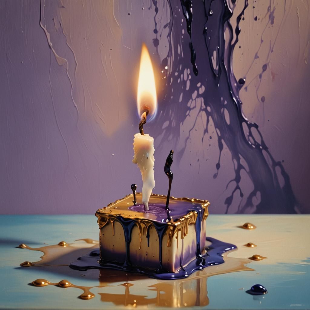 Surreal Candle Burns Itself: Dreamlike Oil Painting