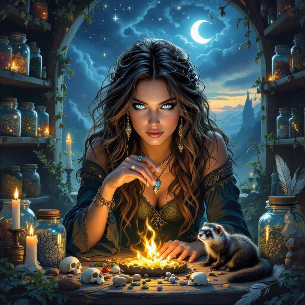 Magical Witch Ritual in Fantasy Art Style