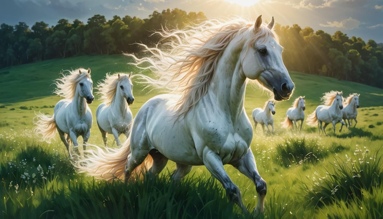 Majestic White Horse in Shimmering Sunlight