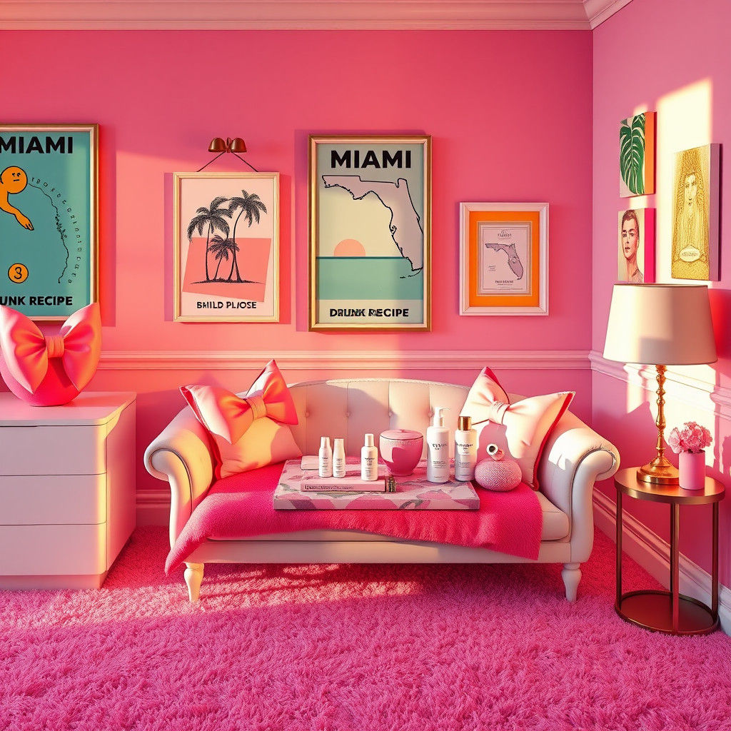 Vibrant Preppy Bedroom with Pink Accents and Posters
