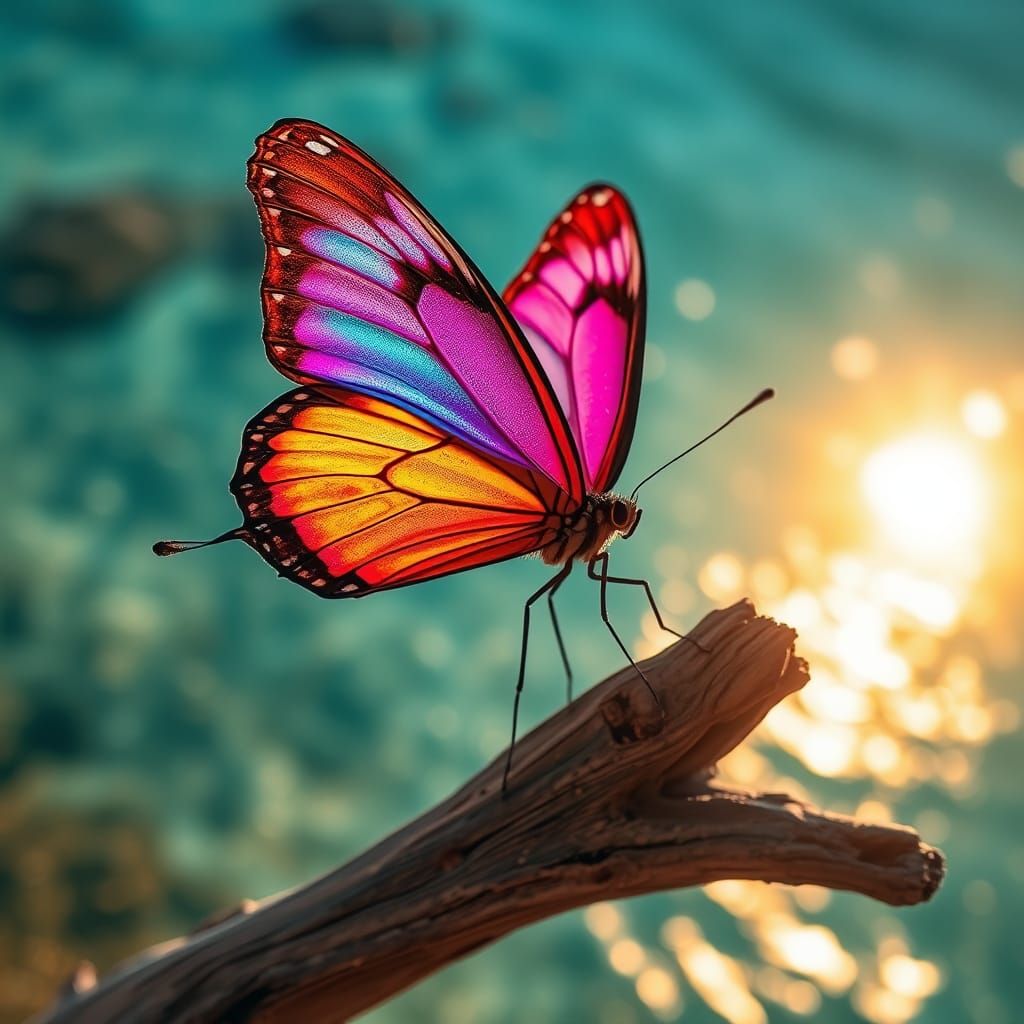Iridescent Butterfly Above Mediterranean Sea as HDR Photo