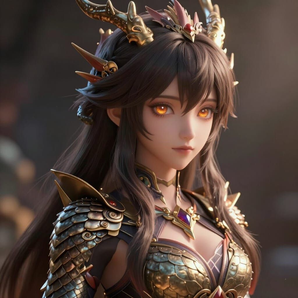 Beautiful Dragon Girl with Subtle Draconic Features in 3D An...