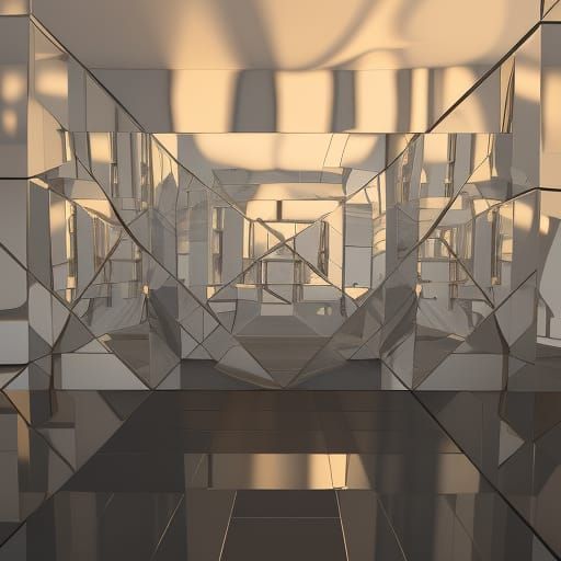 Bismuth Crystal Reflected in Mirrors: 3D Render