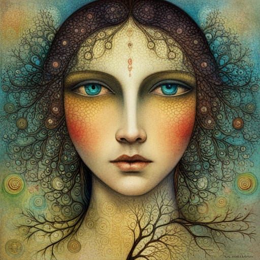 Surreal Symmetrical Eyes Reflecting a Fantastical World