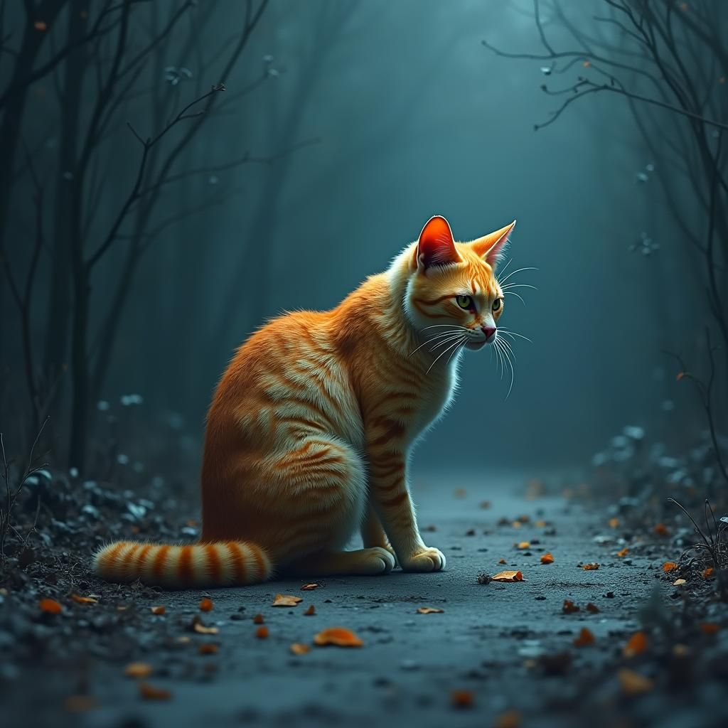 Melancholic Abandoned Cat in Gloomy Digital Art