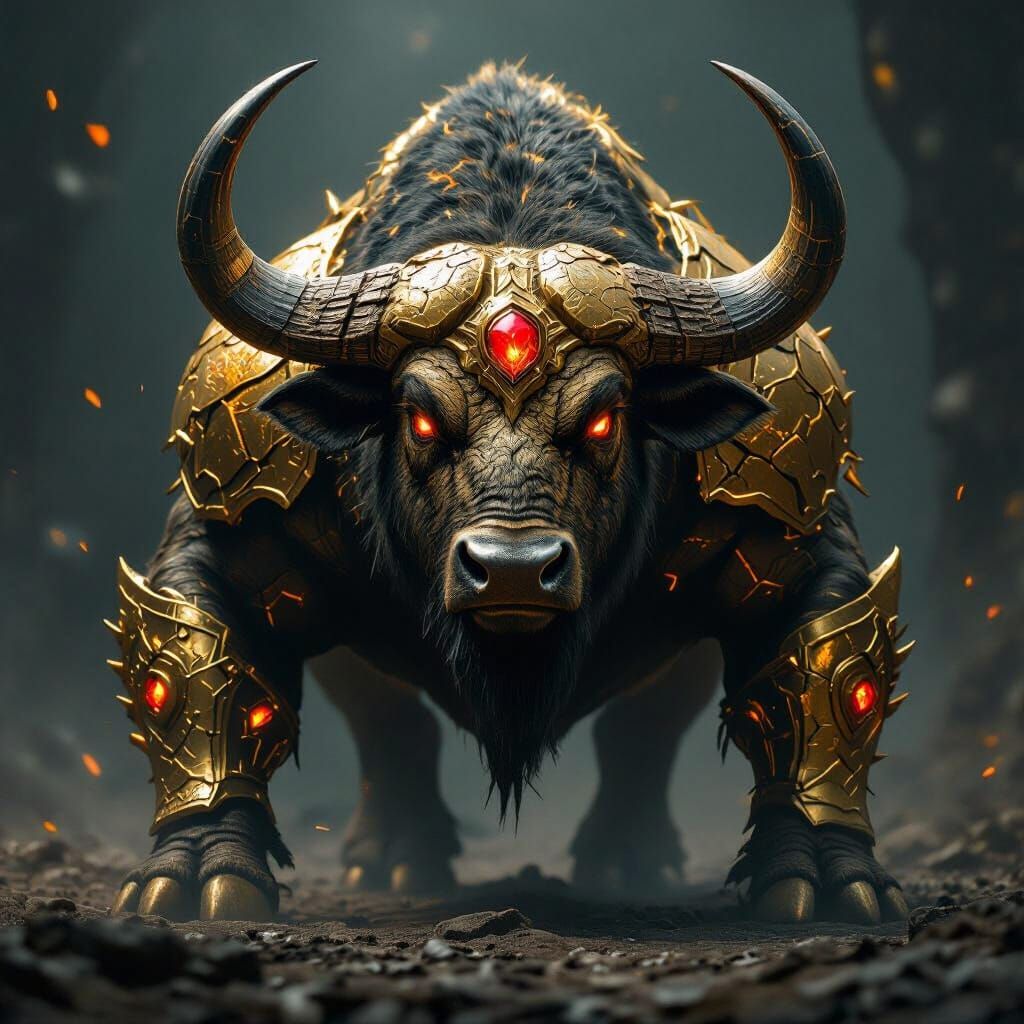 Hyperrealistic Armored Buffalo with Glowing Skin