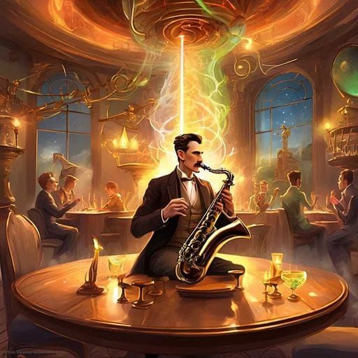 Nikola Tesla playing Saxophone π· in an restaurant