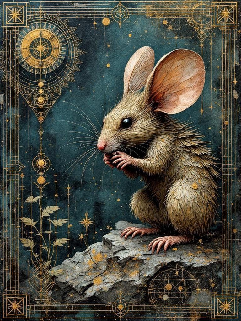 Shy Mouse Hiding in a Mystical Collage