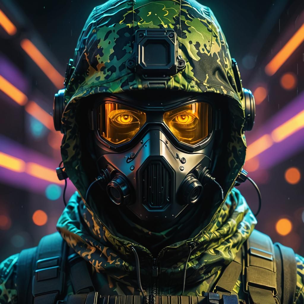 Futuristic Soldier Double Exposure Portrait in 3D