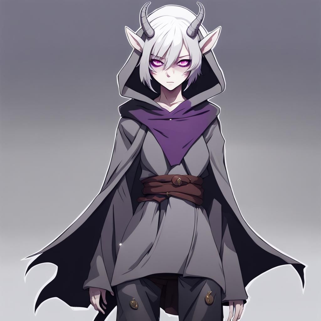 Scared Albino Tiefling in Anime Key Visual Style