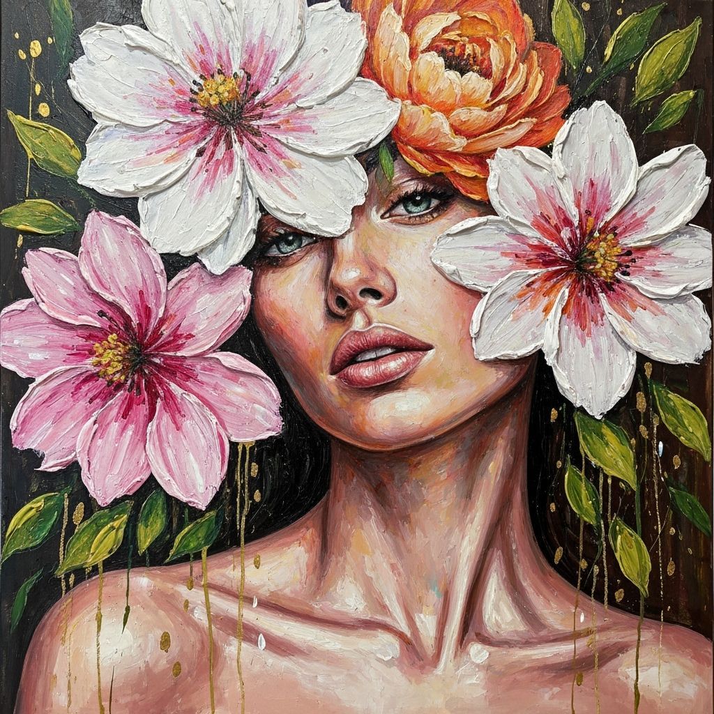 Vibrant Floral Portrait with Gold Accents