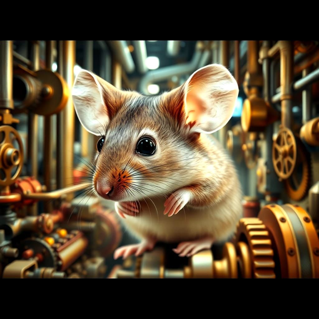 Steampunk Mouse Amidst Industrial Wonders