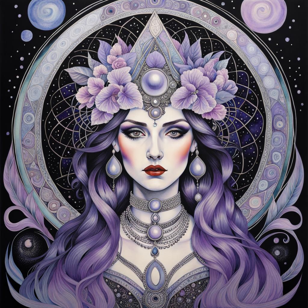 Surreal Witch in European Ink Print Style