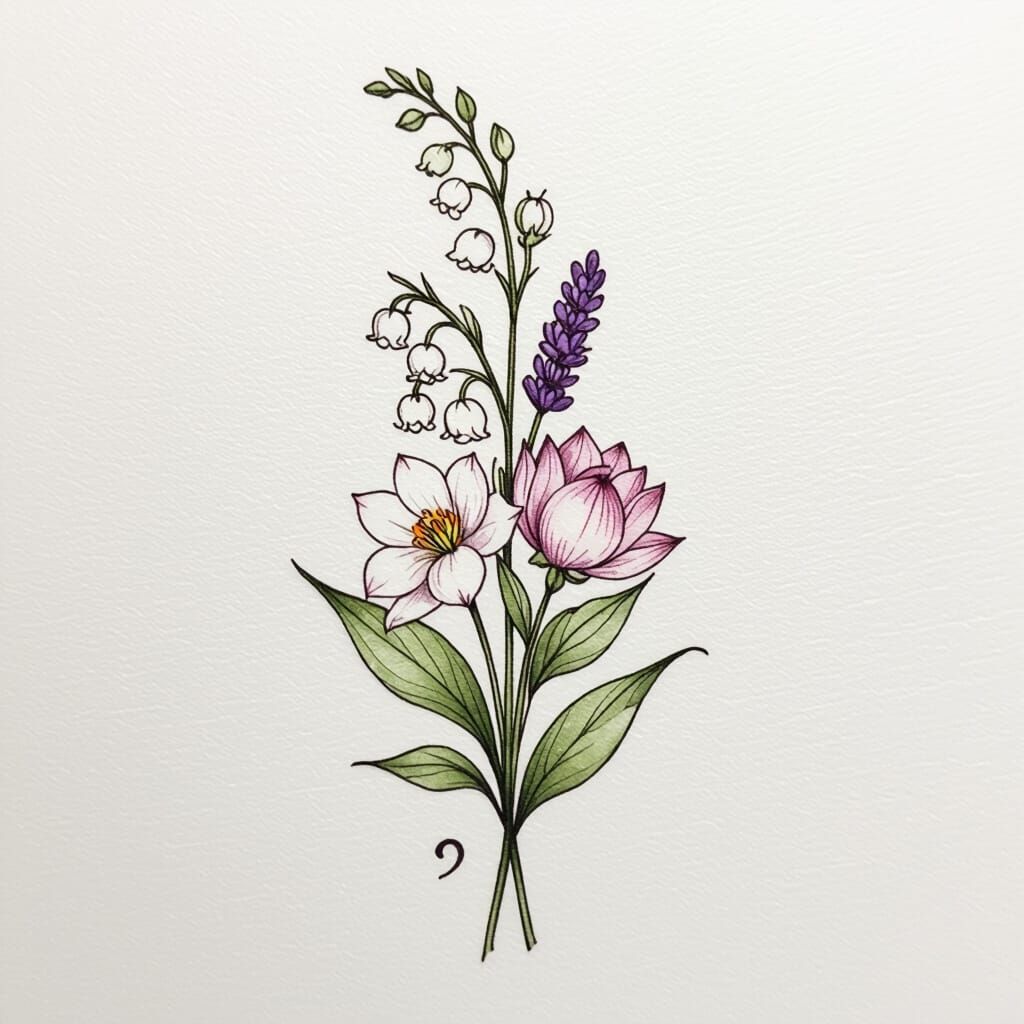 Delicate Floral Tattoo Design with Subtle Details