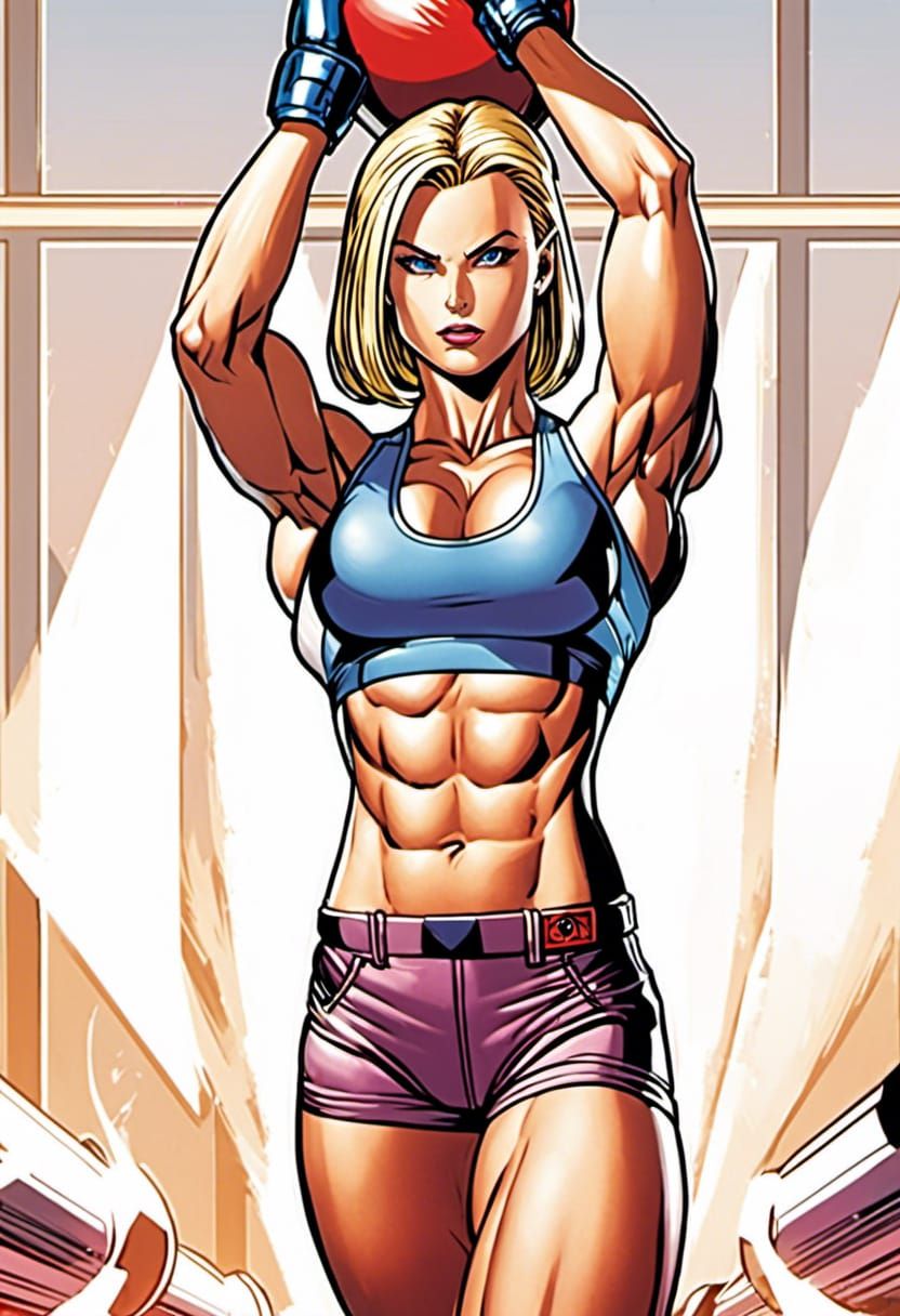 Android 18 Training: Comic Book Art in Gym
