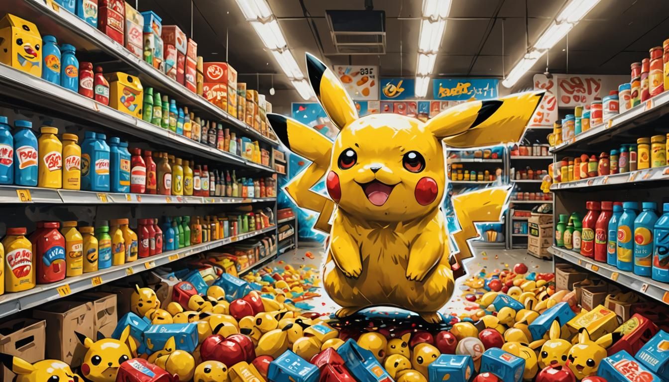 Pikachu's Grocery Store Mayhem: Graffiti Art Style
