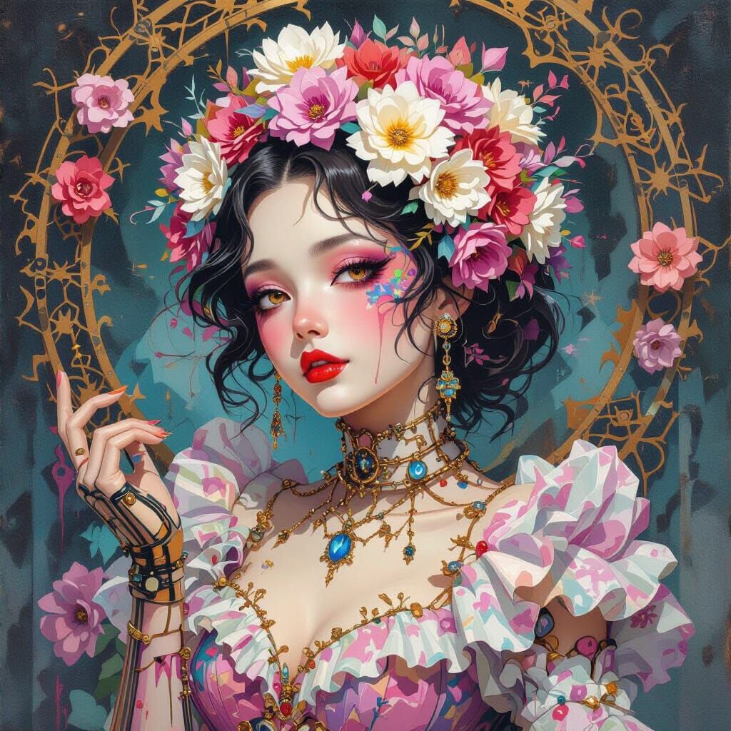 Mechanical Goth Girl in Neon Post-Impressionist Futurism