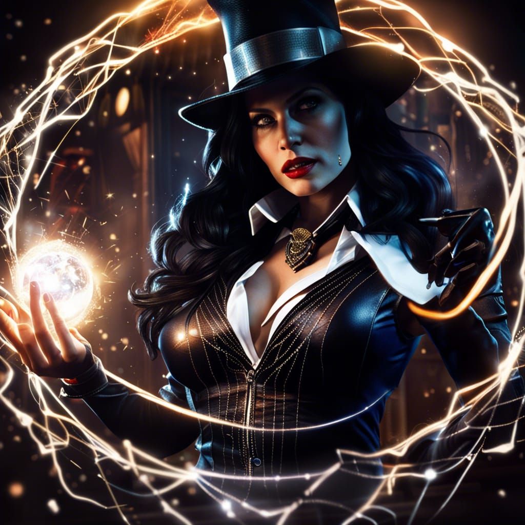 Zatanna Conjuring a Glittering Spell: Hyperrealistic Image