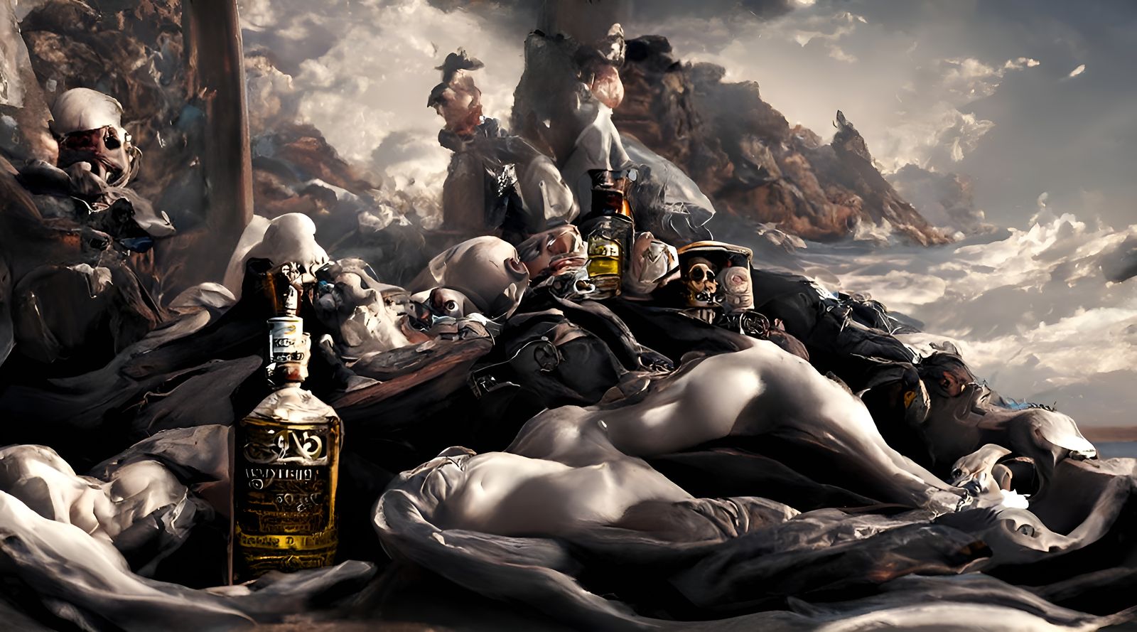 Pirate Treasure Scene in Hyperrealistic Oil Painting Style