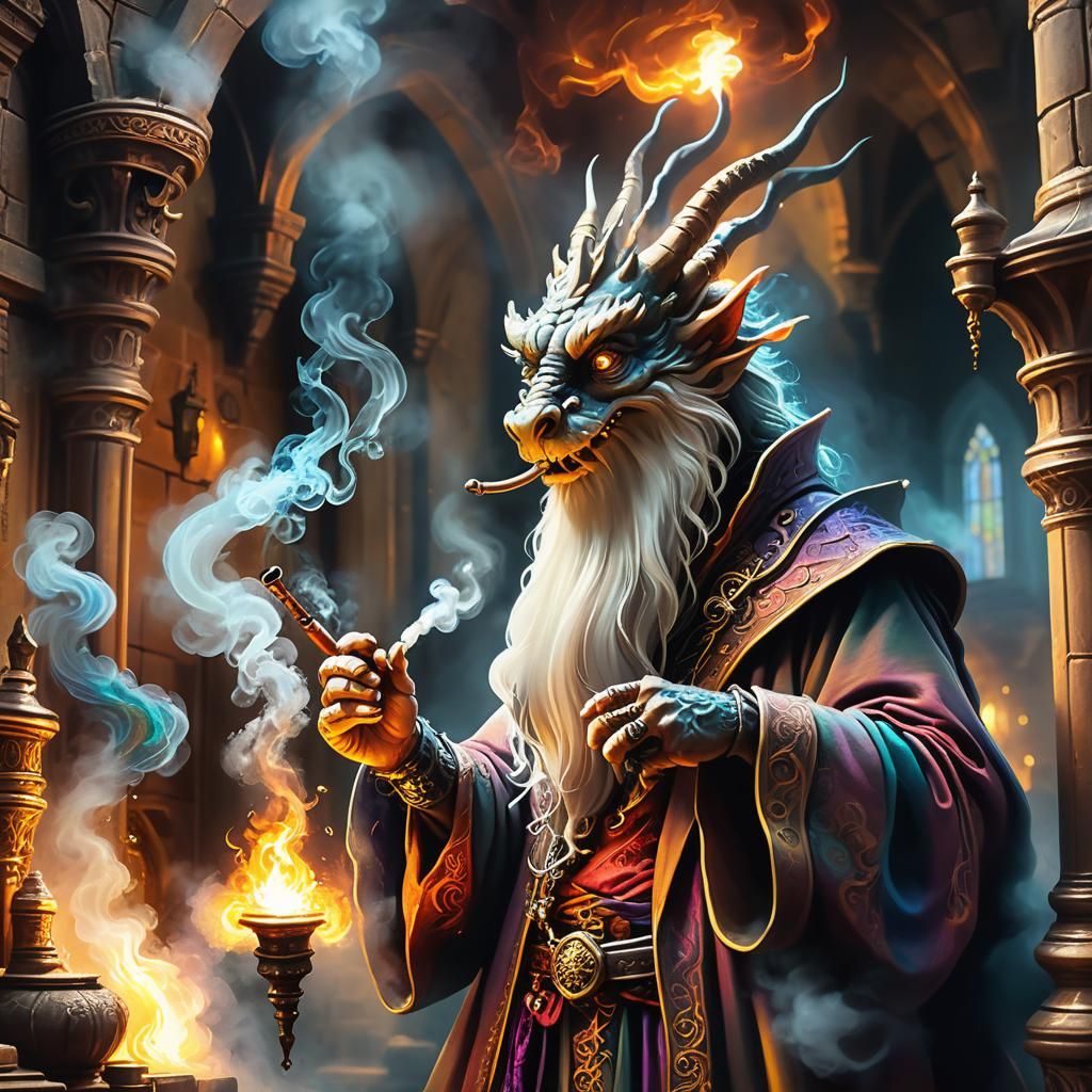 Mystical Wizard in Castle Oil Painting