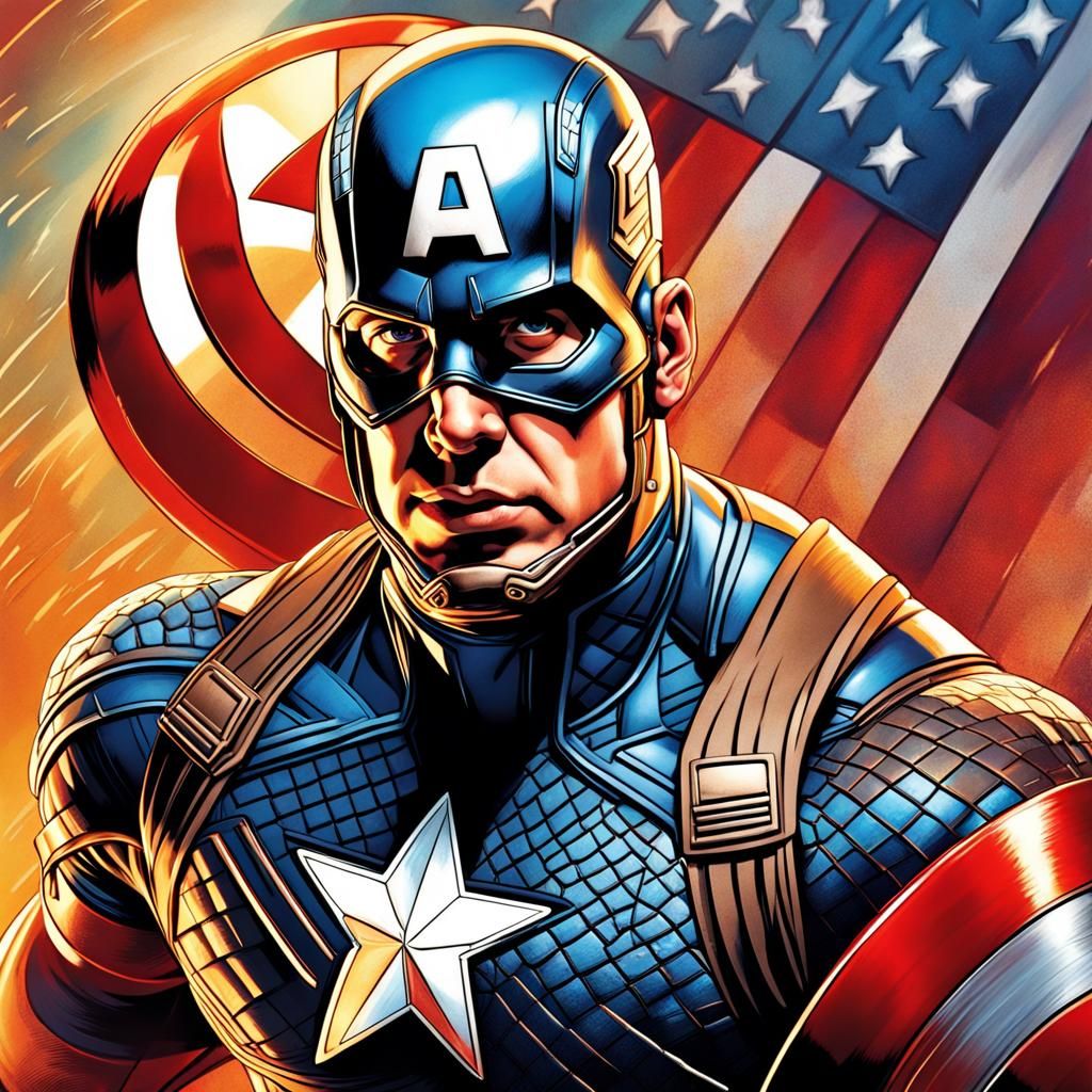 Hyperrealistic Captain America Splash Art Portrait