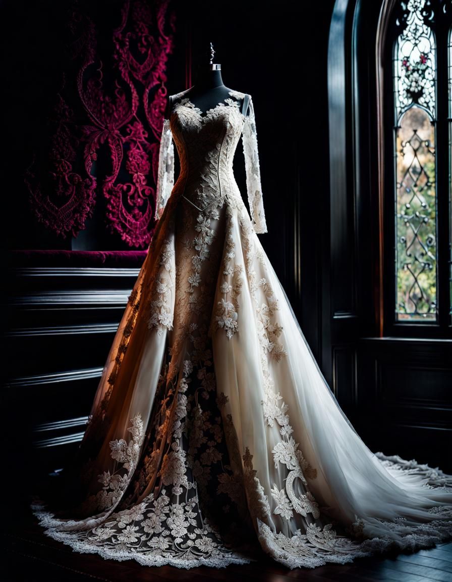 Lace Goth Wedding Dress: Hyperrealistic HDR Image