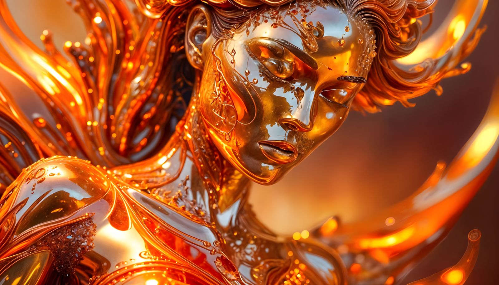Orange Glass Feminine Form in Surreal Landscape