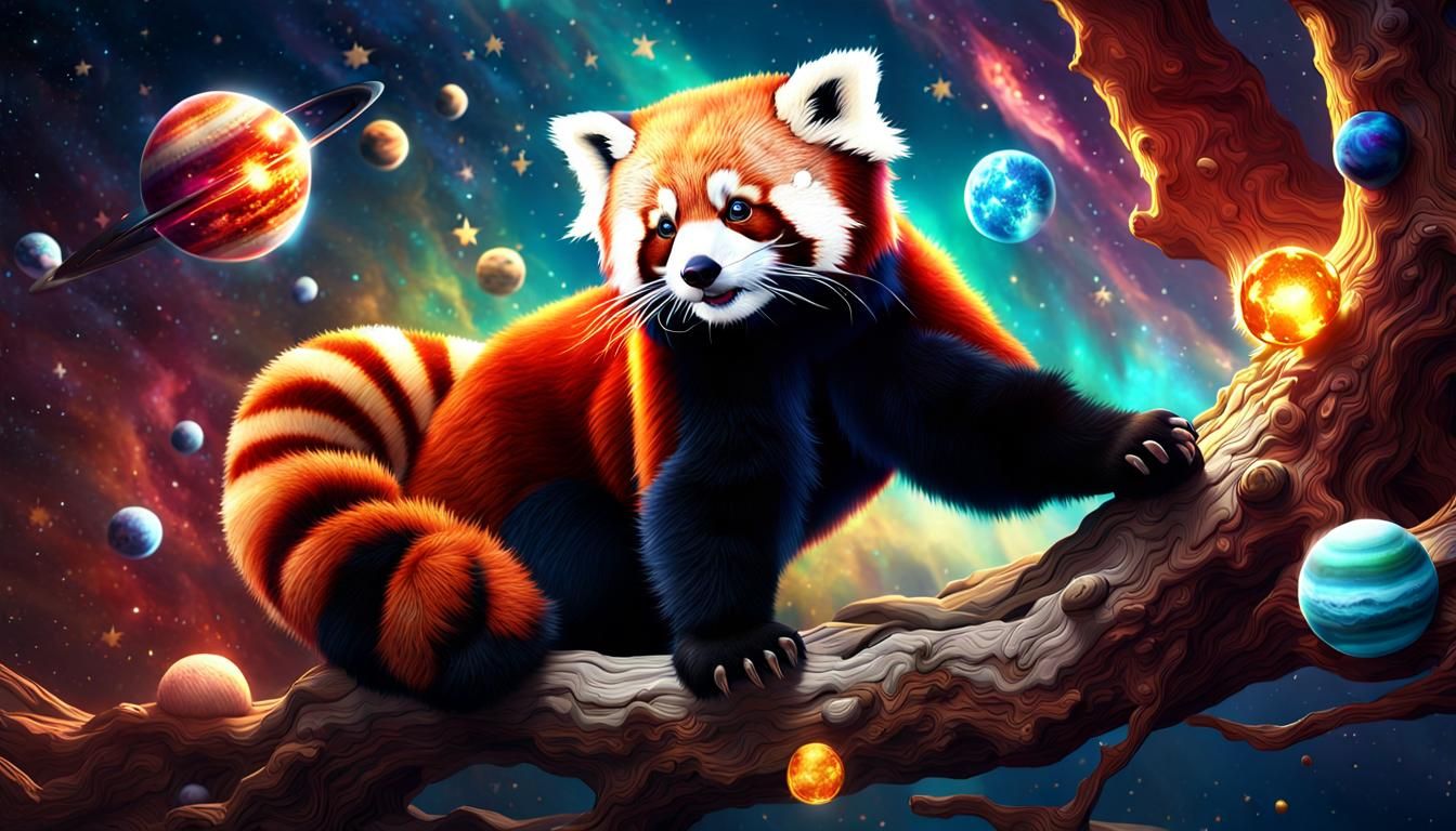 Red Panda's Cosmic Game: Fantasy Realism in 32k UHD