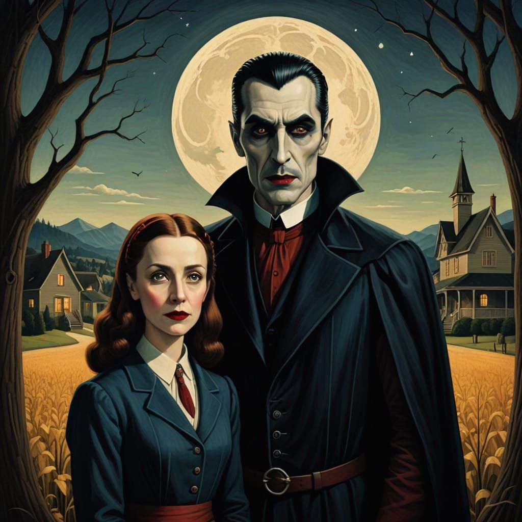 Dracula and Mina in Regionalist Style