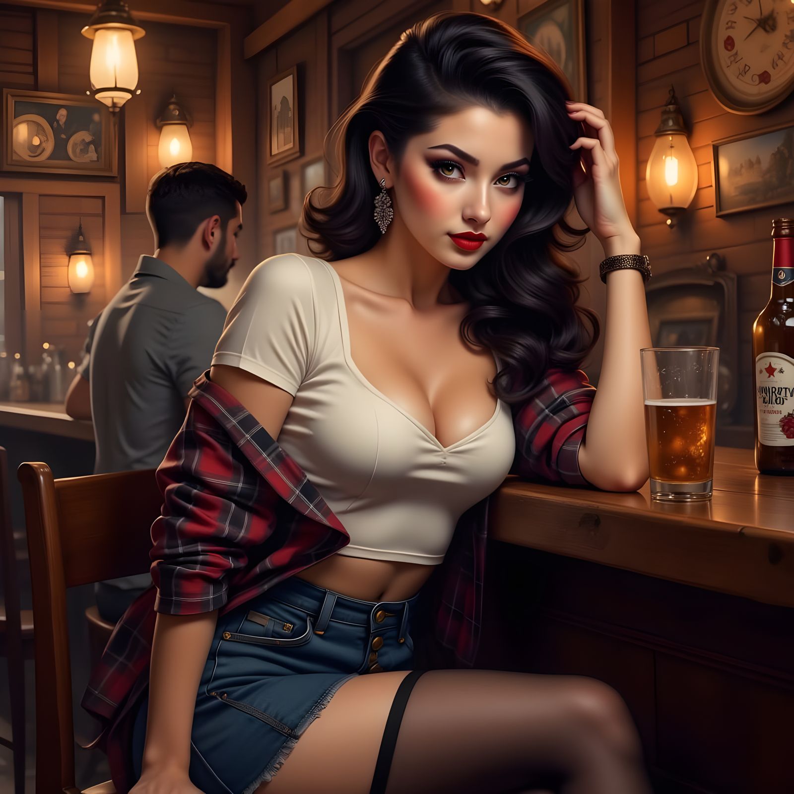 Sultry Brunette in a Woodland Tavern Setting