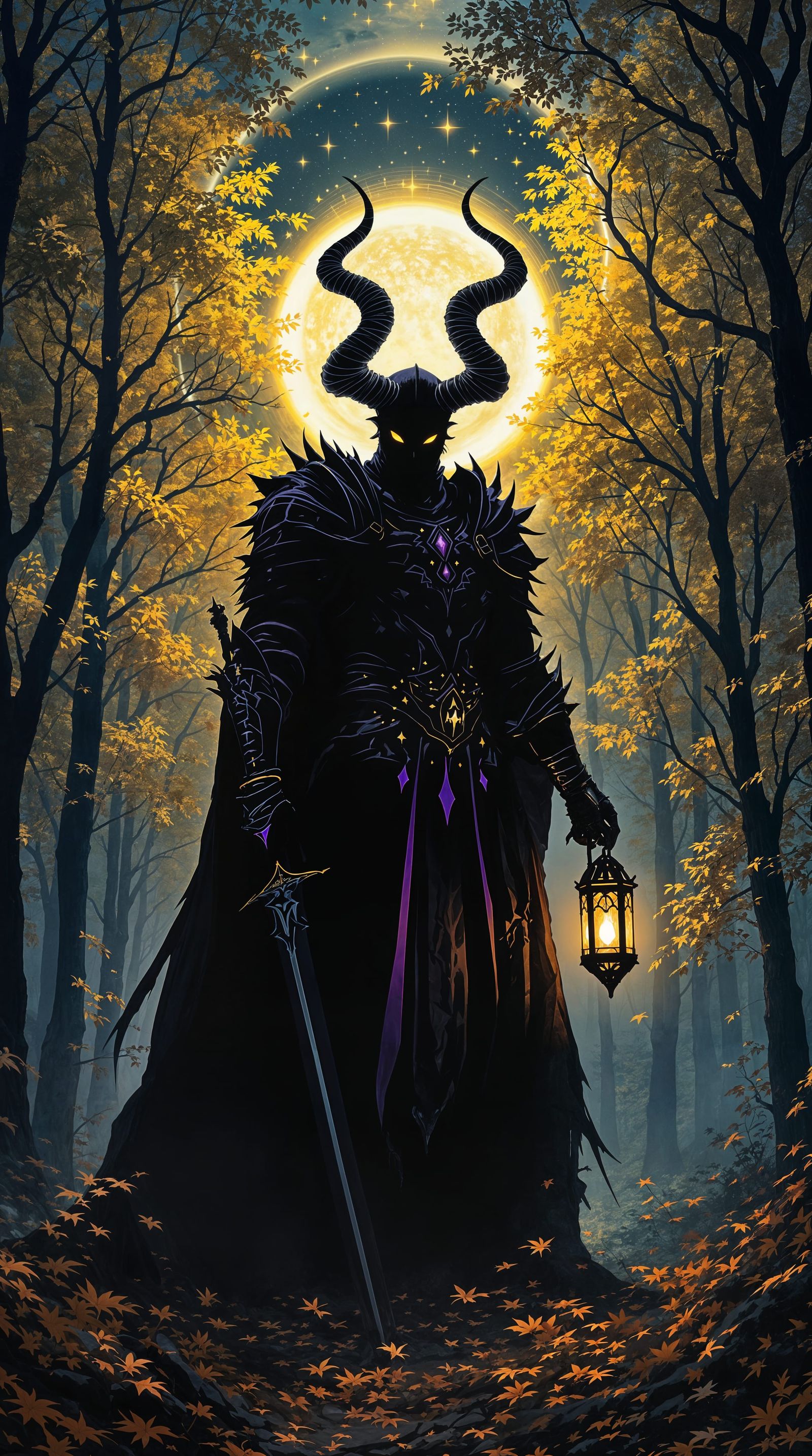 Gothic Knight of the Autumn Forest in Dark Fantasy Style