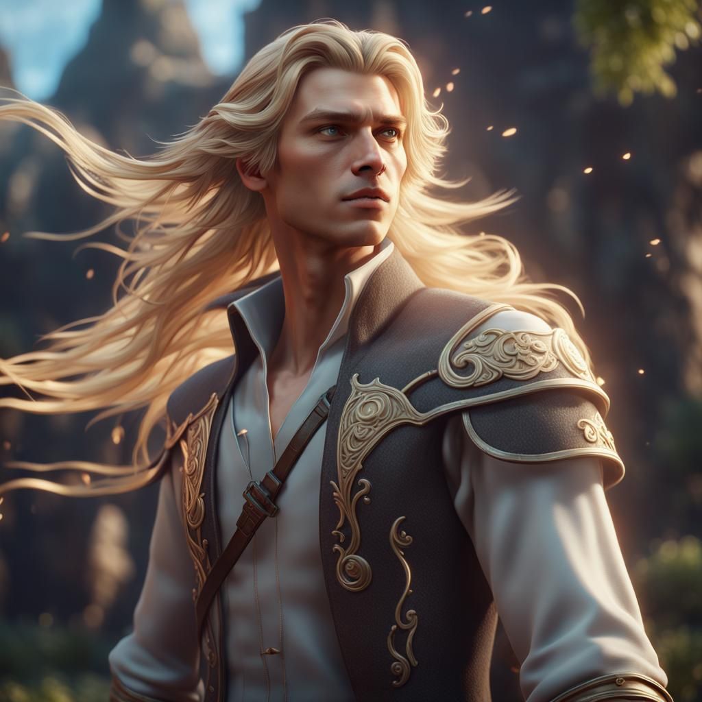 Blonde Androgyne Controls Wind Magic in 3D