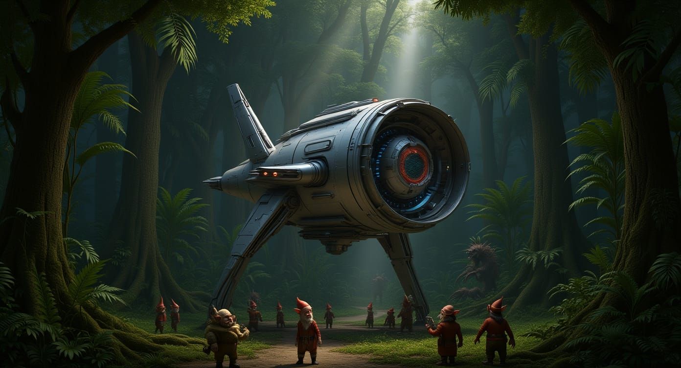 Gnomes Build Futuristic Station in Prehistoric Jungle
