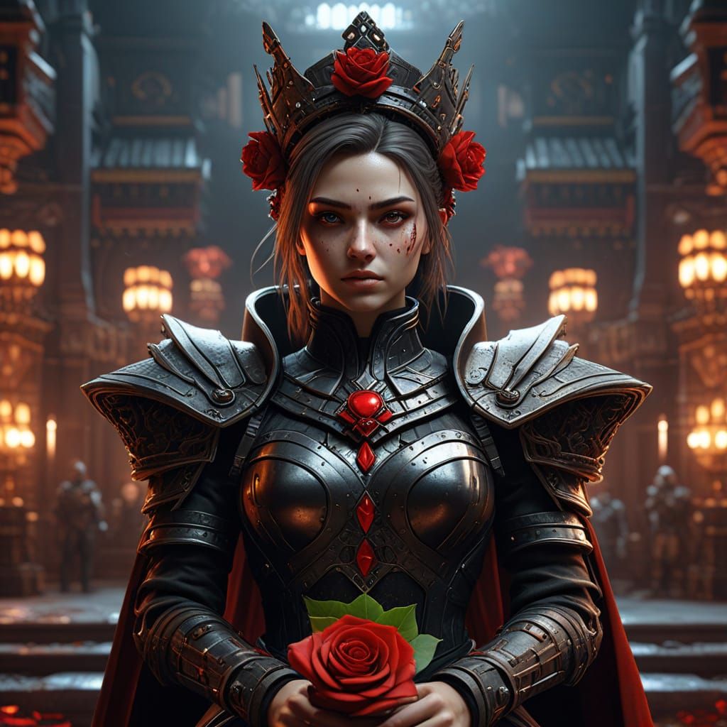 Cyberpunk Queen Offers Rose to Paladin