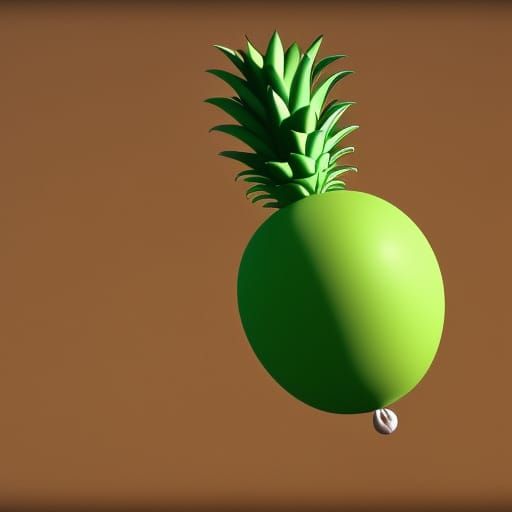 Pineapple Balloon Soaring Over City: Photorealistic 3D Rende...