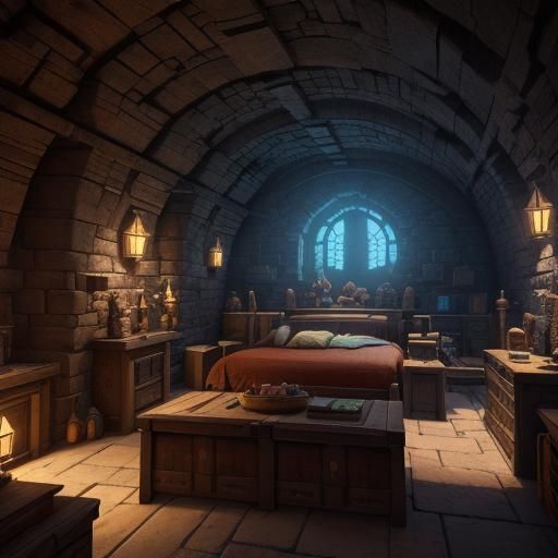 Fantasy Adventurers in Underground Stone Vault