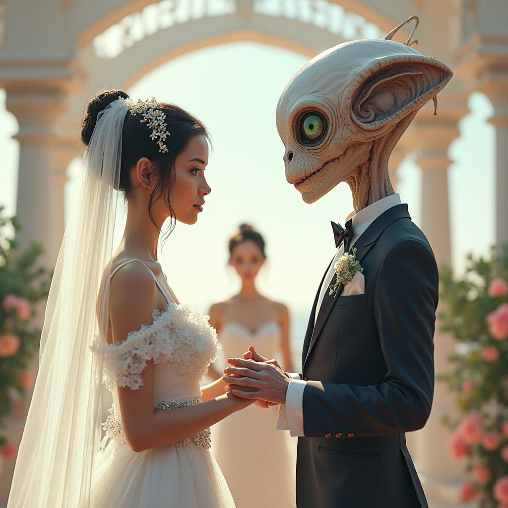 Ethereal Alien Wedding in Hyperrealistic Style
