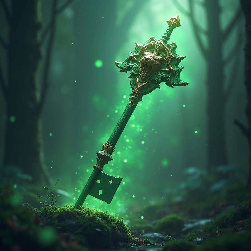Green Lion Keyblade in Detailed Matte Painting Style