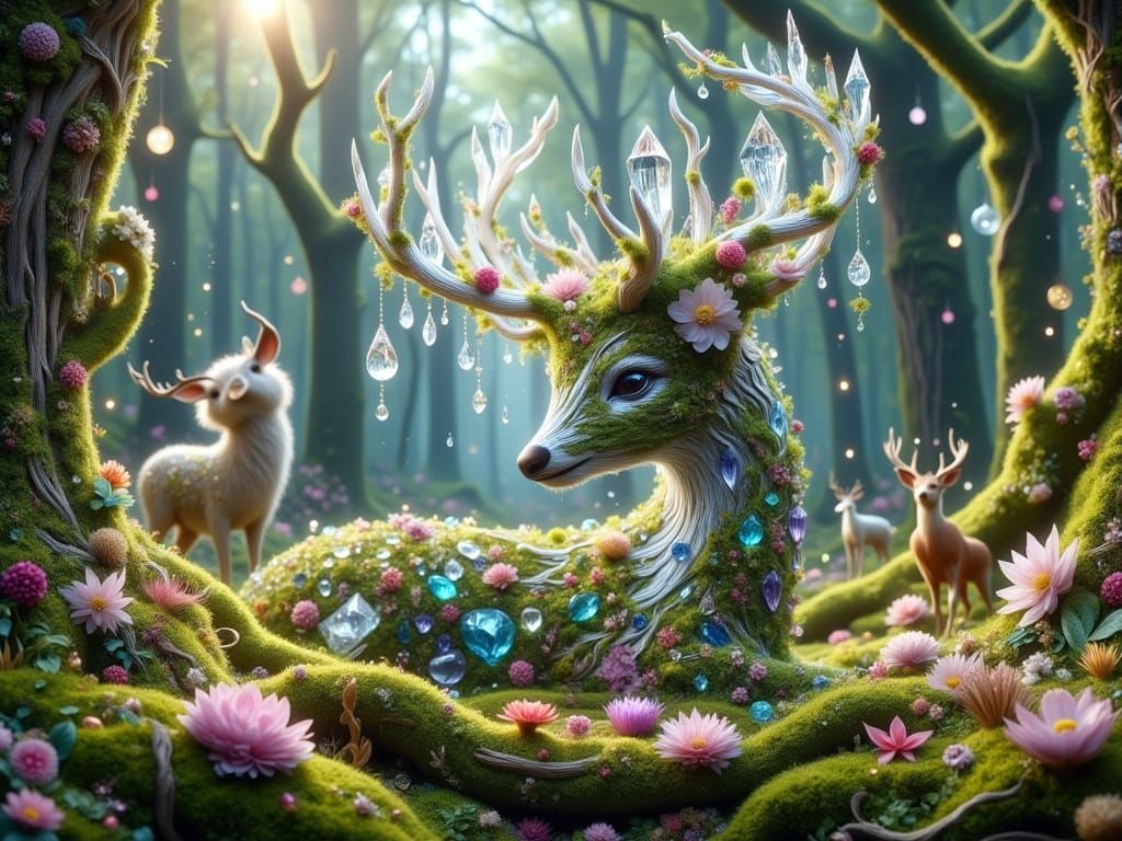 Enchanted Crystal Deer Ent in a Magical Forest