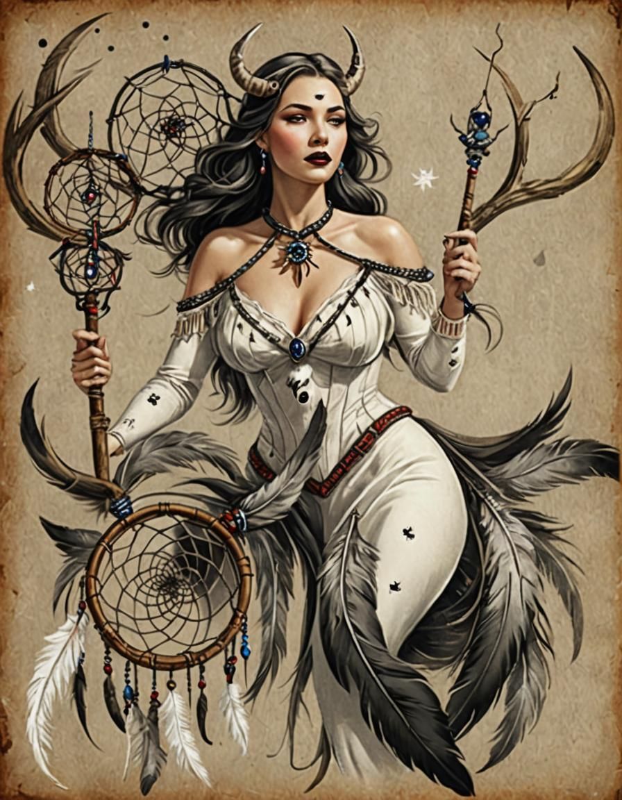 Elegant Wolf Dreamcatcher in 1940s Hollywood Style