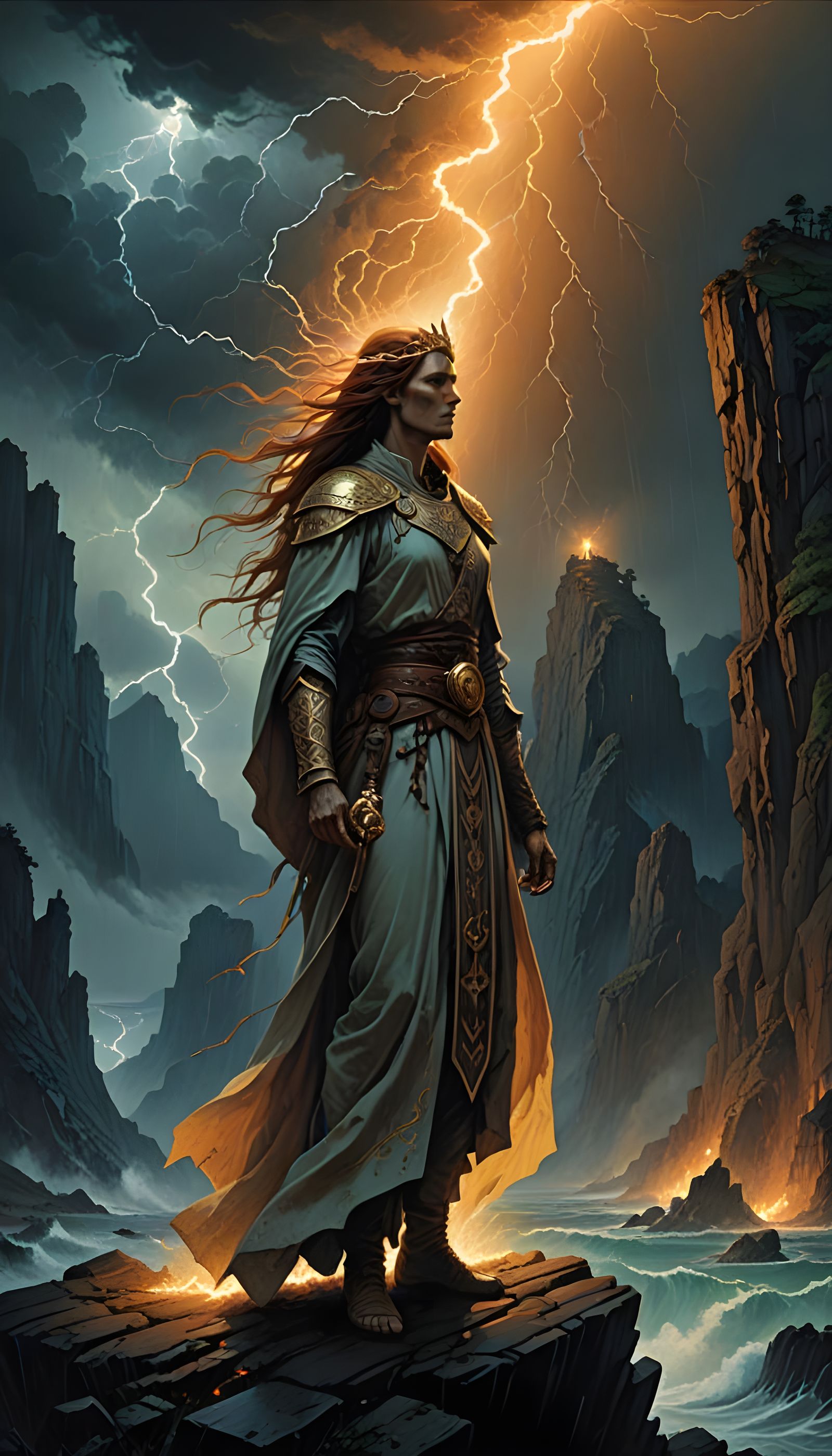 Nordic Goddess Empowered by Golden Lightning